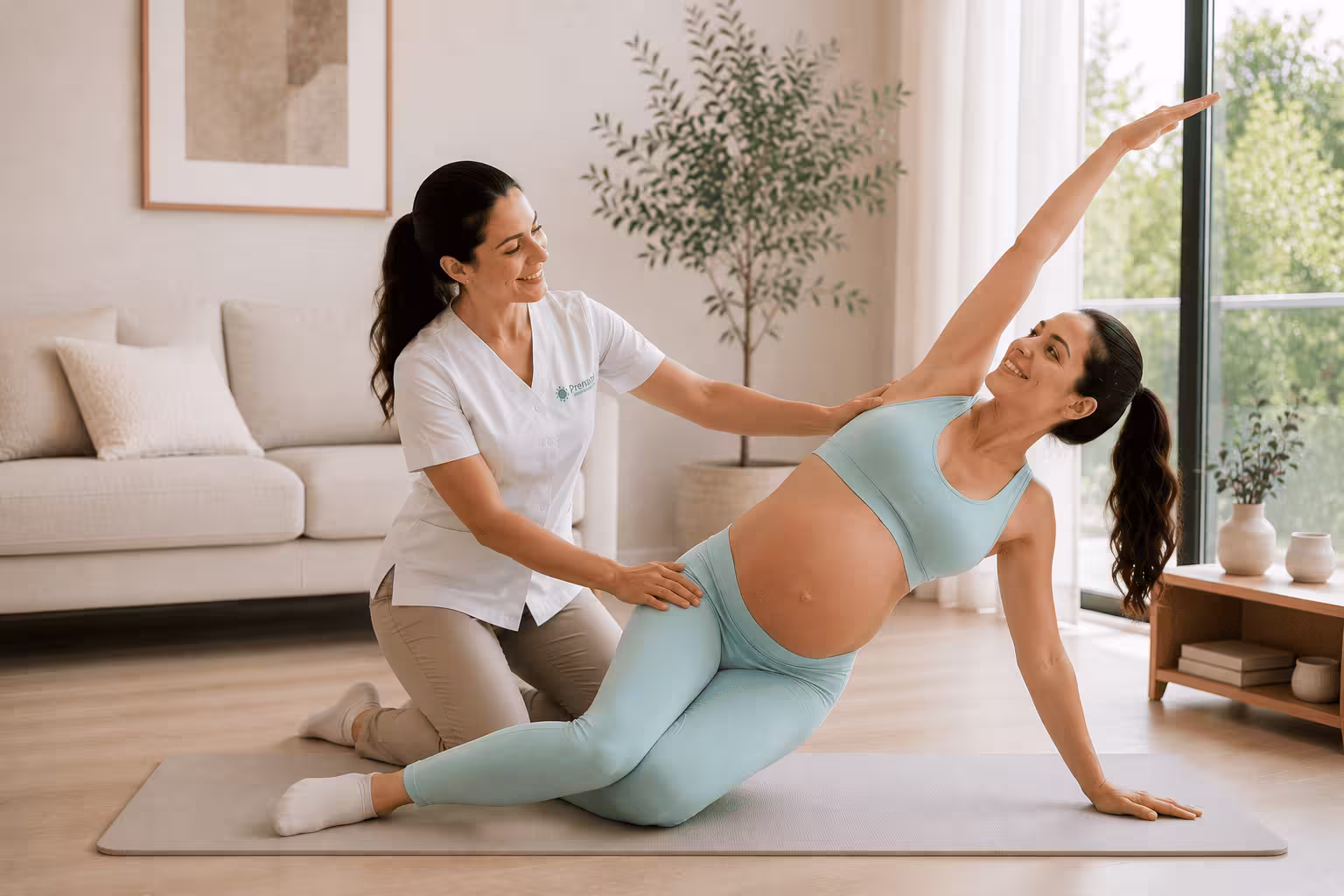 Sesión de pilates prenatal Promam a domicilio en Santiago